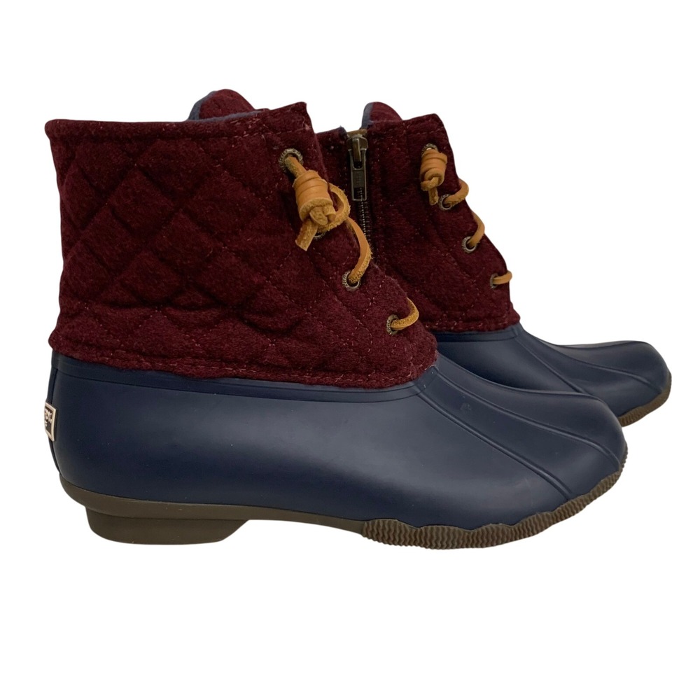 Sperry Women's Saltwater‎ Duck Boots Quilted Wool Burgundy Navy STS97568F Size 8